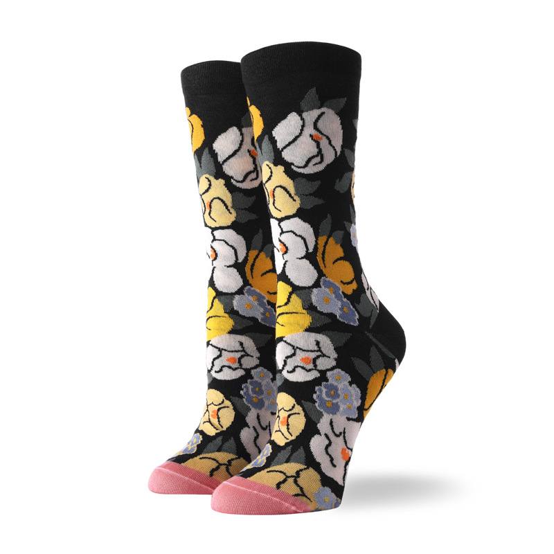 12 Pairs Ladies Cotton Socks Abstract Character Art Colorful Socks Female Cotton Stereo Cotton Socks